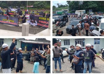 Beberapa cuplikan foto sekelompok orang yang membawa spanduk berbau provokatif terhadap Habib Rizieq Shihab yang membuat gaduh dan dibubarkan beberapa elemen ormas Islam Sukabumi, Kamis (26/11/2020).