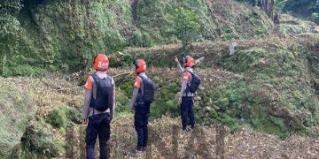 Tim Siaga Sar Kompi 3 Batalyon B Pelopor Sat Brimob Polda Jabar Cek Tebing Rawan Longsor di Cipanas