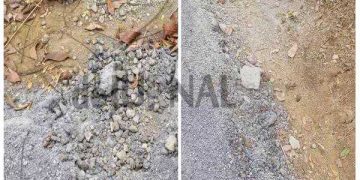 Dinilai Asal-Asalan, Hasil Pekerjaan Pengaspalan Ruas Jalan Kp. Batu Binang Desa Gunung Malang Diprotes Warga