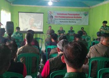Kapolsek Serta Danramil Ciparay Jadi Narasumber Sosialisasi Pencegahan Dan Pemberantasan Narkoba Desa Sarimahi
