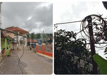 Nyaris Bikin Celaka, Warga Sukaresmi Minta SatPol PP Garut Tertibkan Pemasangan Kabel Internet Secara Semrawut dan Serampangan