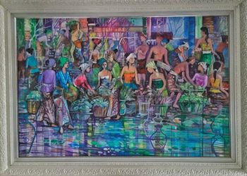 “Pasar di Bali” Lukisan Akhir Bulan Juni, Ungkapan R Cahyadi Mengenang Pasar Tradisional Yang Telah Berubah