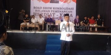 Foto: Calon Bupati Ciamis Herdiat Sunarya Saat Memberikan Sambutan Di Acara Konsolidasi Di Desa. Beber