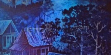 Lukisan “Ngabungbang”  Pesanan Orang Amerika Karya R Cahyadi Mengenang Zaman Silam Menikmati Purnama  di Kampung