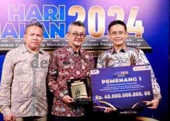 Foto : Pj. bupati Ciamis Budi Waluya, Kadis PUPRP Taufik Gumelar, dan Sekdin PUPRP foto bersama seusai menerima penghargaan Pengelolaan Jalan terbaik