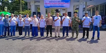 Foto : Verifikasi dan Deklarasi Open Defecation Free (ODF) atau Stop Buang Air Besar Sembarangan (SBS) tingkat Kecamatan Ciamis, di Halaman Kantor Kecamatan Ciamis. Jumat (27/12/2024)