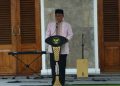 Foto : bupati Ciamis Herdiat Sunarya memberikan sambutan dalam halal bilhalal di halaman pendopo selasa (15/04/2025)