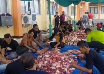 Sambut Iduladha 1446 H, DKM Masjid Al-Ikhlas Kemenag Ciamis Melakukan  Penyembelihan Hewan Kurban