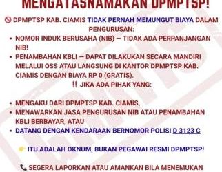 Waspada Penipuan Mengatasnamakan DPMPTSP Ciamis, Semua Layanan Perizinan Resmi Gratis!