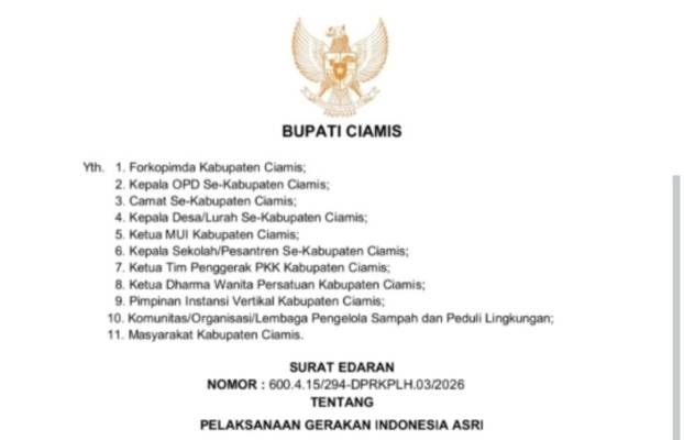 Bupati Ciamis Keluarkan SE ASRI, Warga Diajak Aktif Kelola dan Jaga Lingkungan