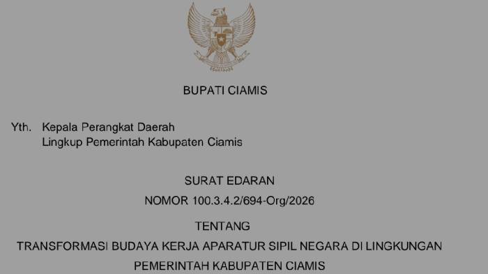 Foto : Surat Edaran Bupati Ciamis terkait kebijakan WFH ASN di Kabupaten Ciamis 